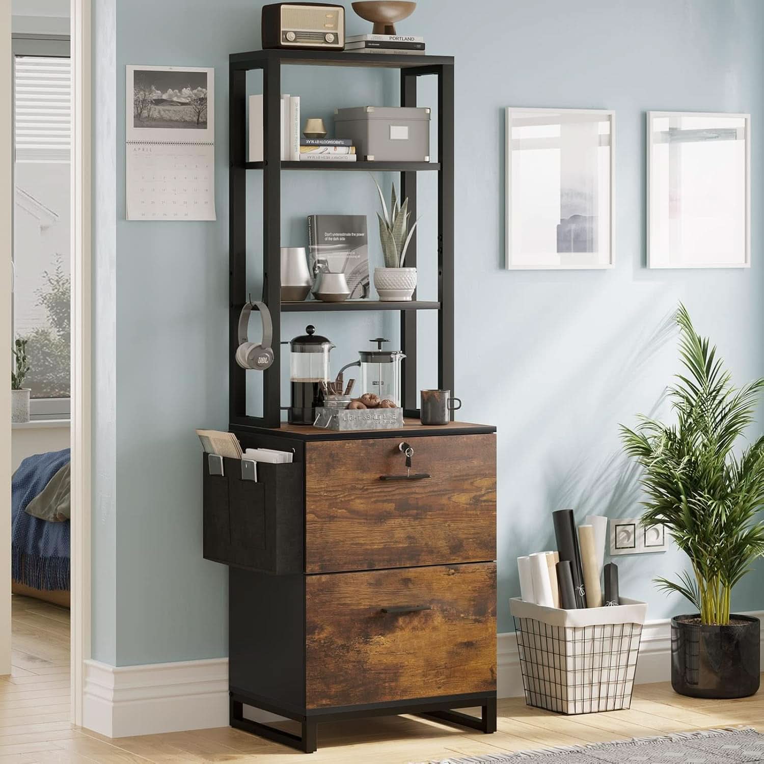 2 Drawer File Cabinet With Lock Rustic Brown For Letter Legal A4 Hanging File Folders Adjustable Shelf