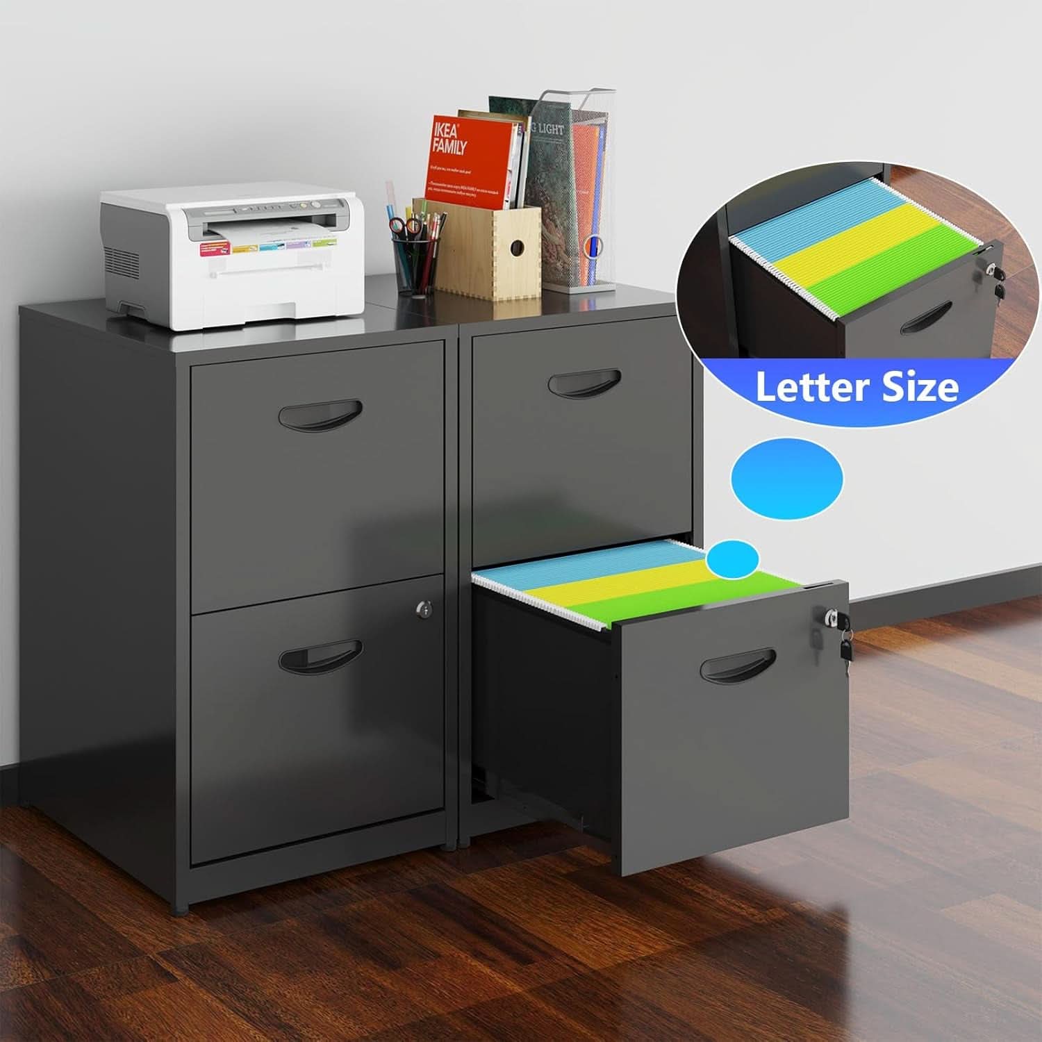 2 Drawer Filing Cabinet With Lock For Home Office Durable Vertical File Cabinet Storage
