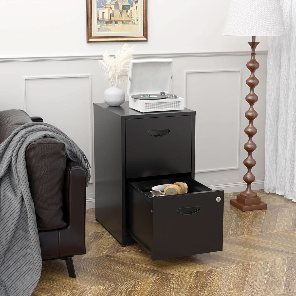 2 Drawer Metal File Cabinet With Lock Black 18 Inch Depth Vertical Filing Cabinet For Home Office Letter Size