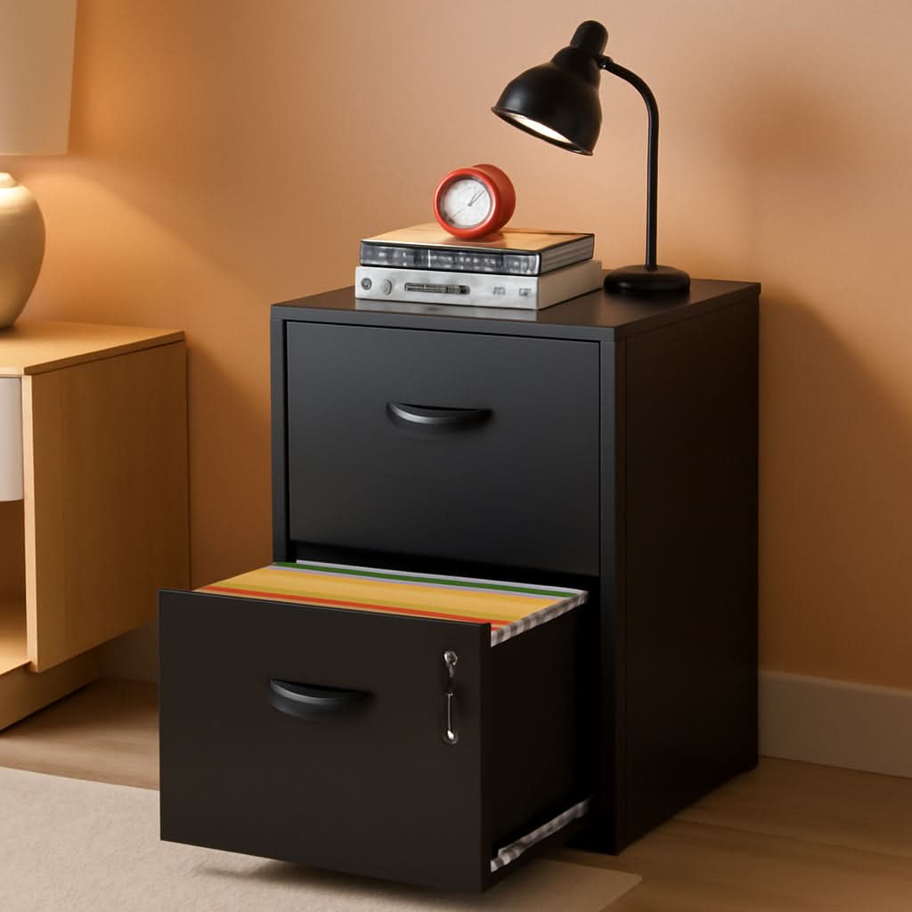 2 Drawer Metal File Cabinet With Lock Black 18 Inch Depth Vertical Filing Cabinet For Home Office Letter Size