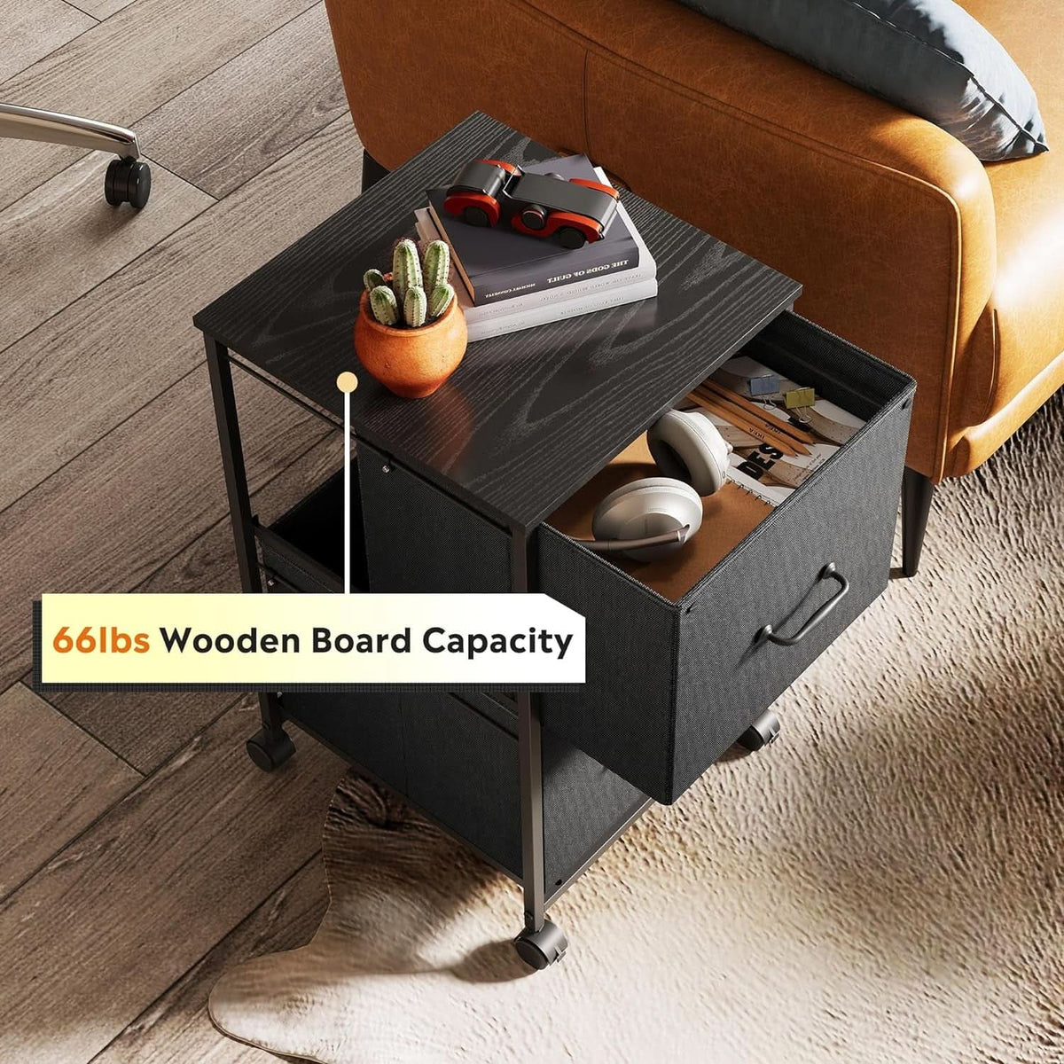 2 Drawer Mobile File Cabinet And Rolling Printer Stand Black Fits A4 Or Letter Size Home Office