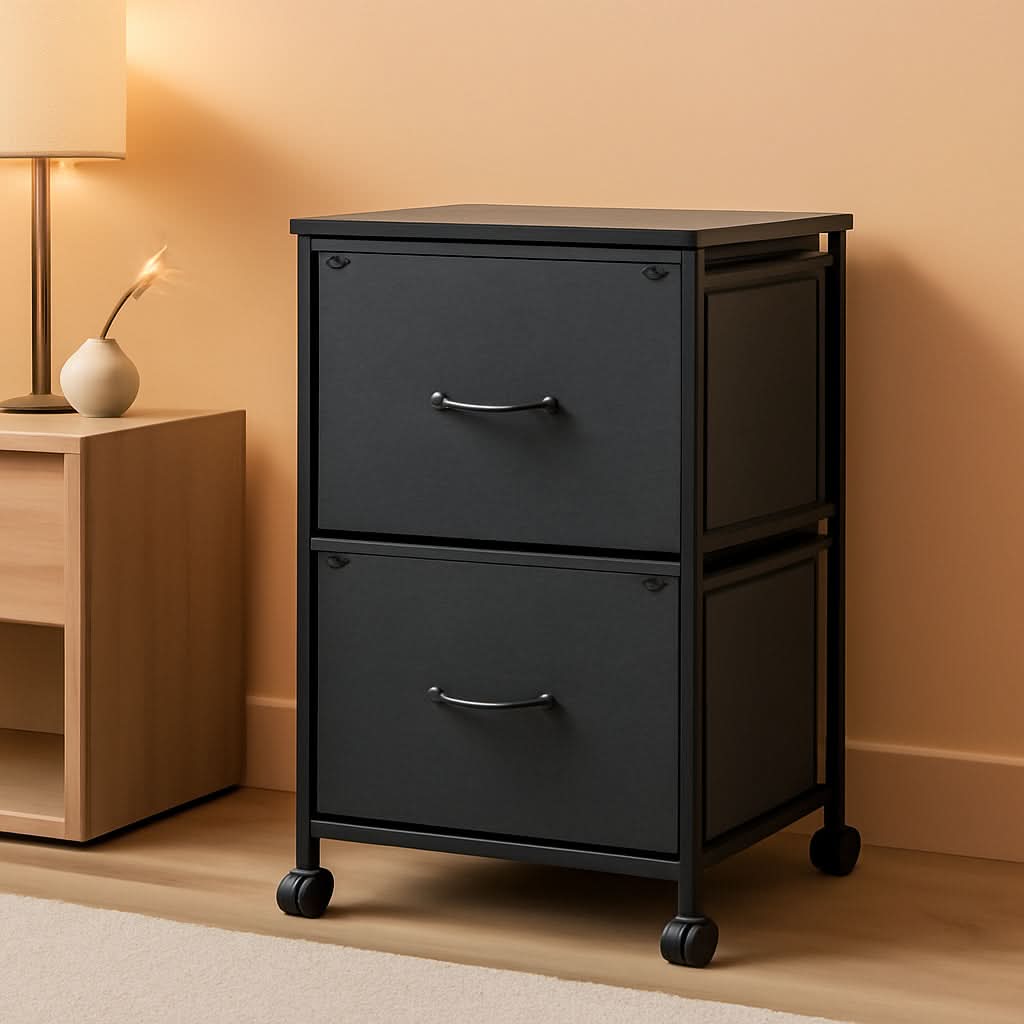 2 Drawer Mobile File Cabinet And Rolling Printer Stand Black Fits A4 O