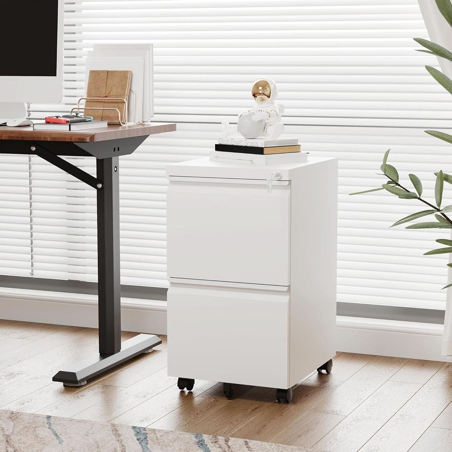 2 Drawer Mobile File Cabinet With Lock For Under Desk Use White Metal Filing Cabinet