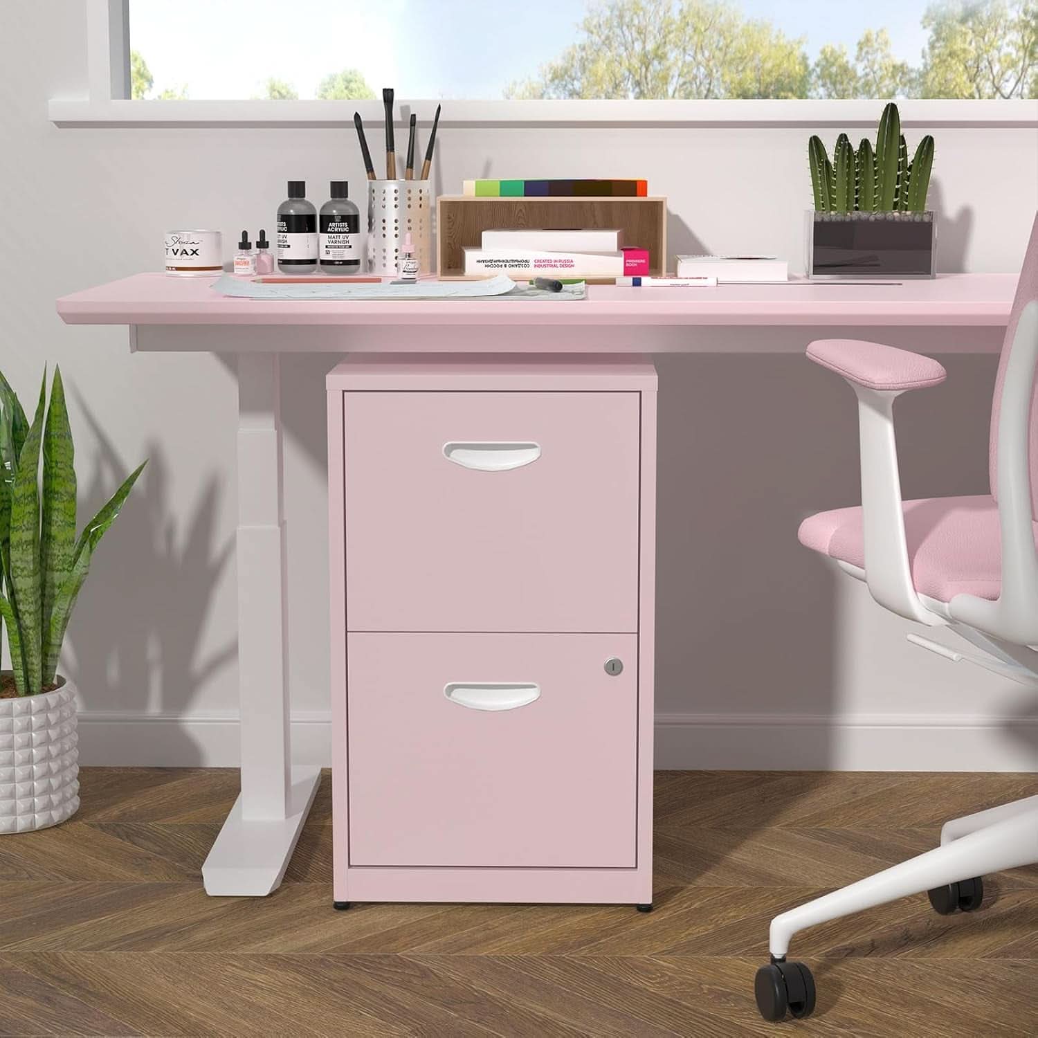 2 Drawer Pink Metal Vertical Filing Cabinet With Lock For Letter Size Files Home Office