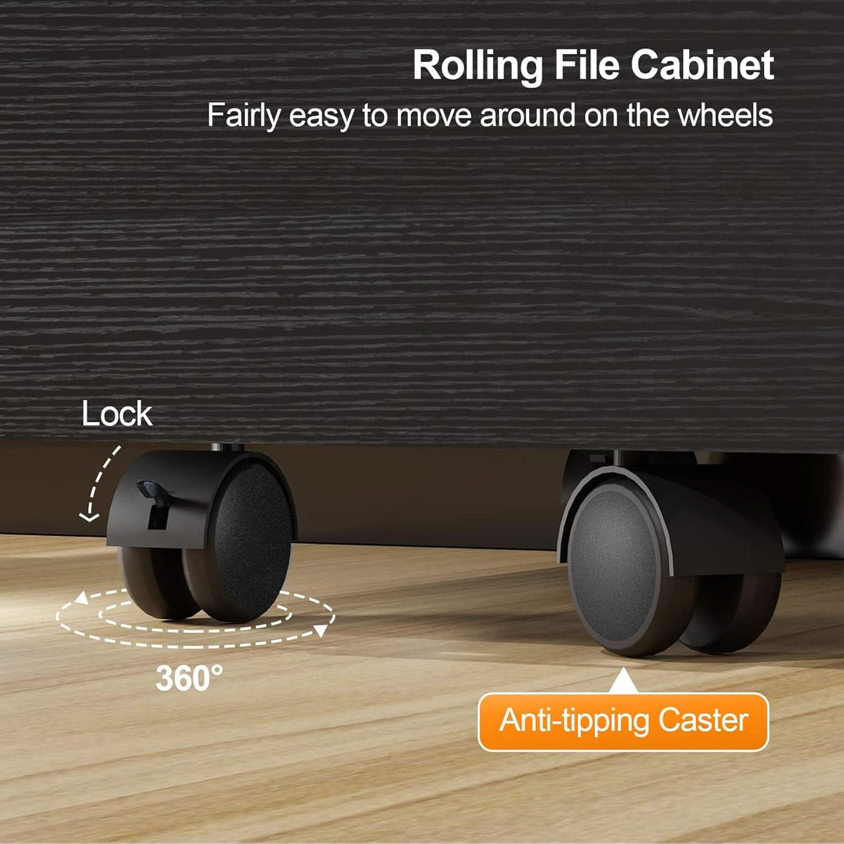2 Drawer Rolling File Cabinet With Lock For Letter Size Folders Under Desk Black