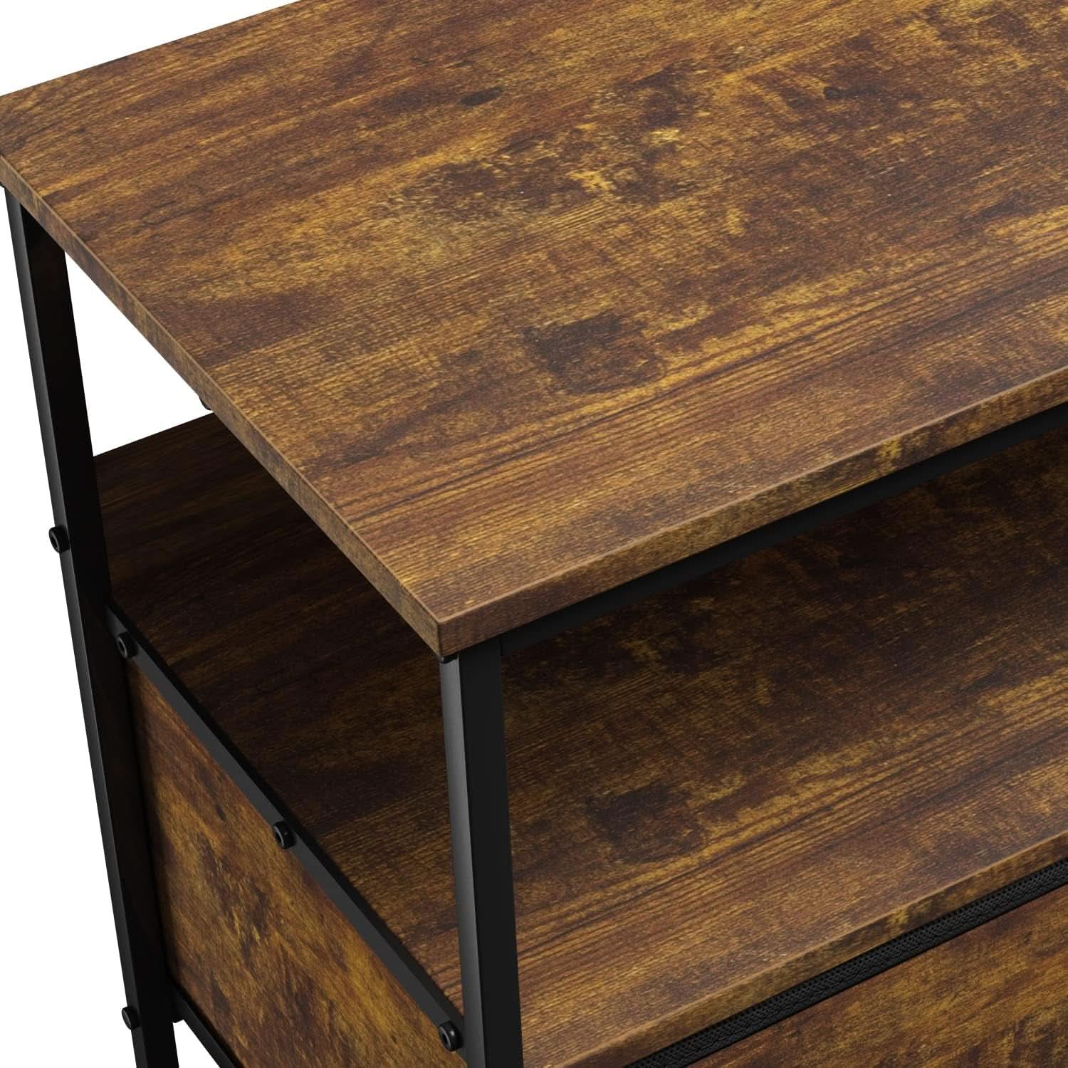 2 Drawer TV Stand Chest For Living Room With Open Shelf And Fabric Drawers For Media Storage
