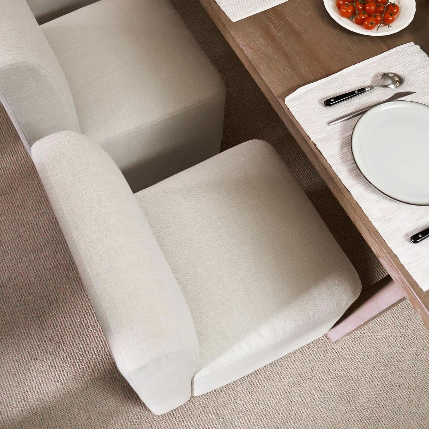 2 Linen Upholstered Armless Dining Chairs With Casters