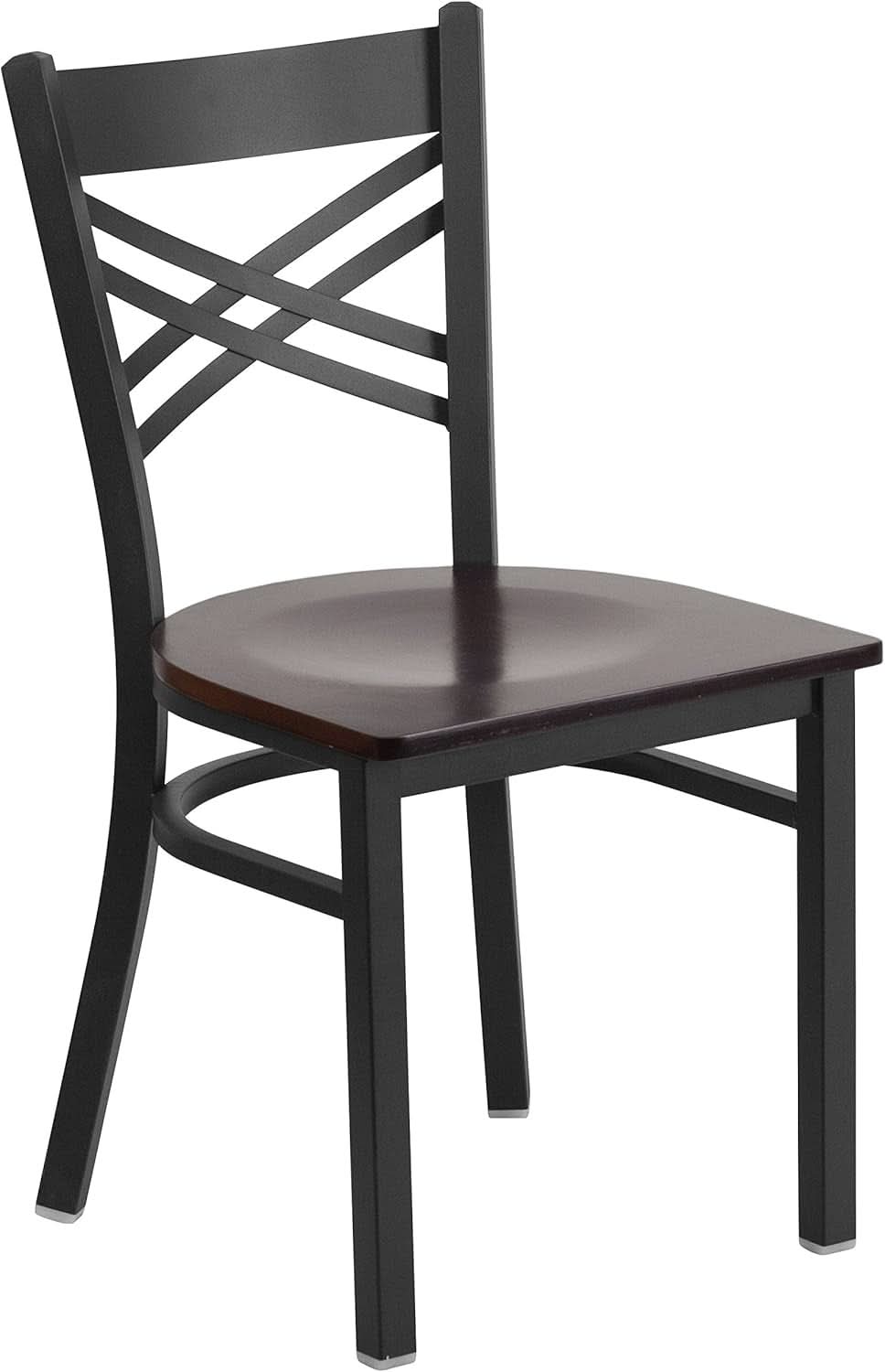 2 Pack Black X Back Metal Dining Chair With Walnut Wood Seat Suitable For Home And Commercial Use