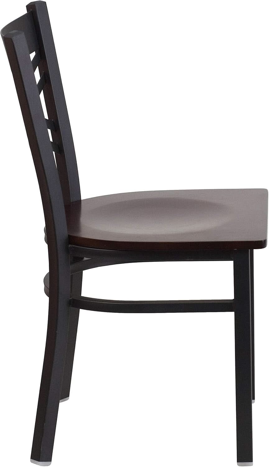 2 Pack Black X Back Metal Dining Chair With Walnut Wood Seat Suitable For Home And Commercial Use