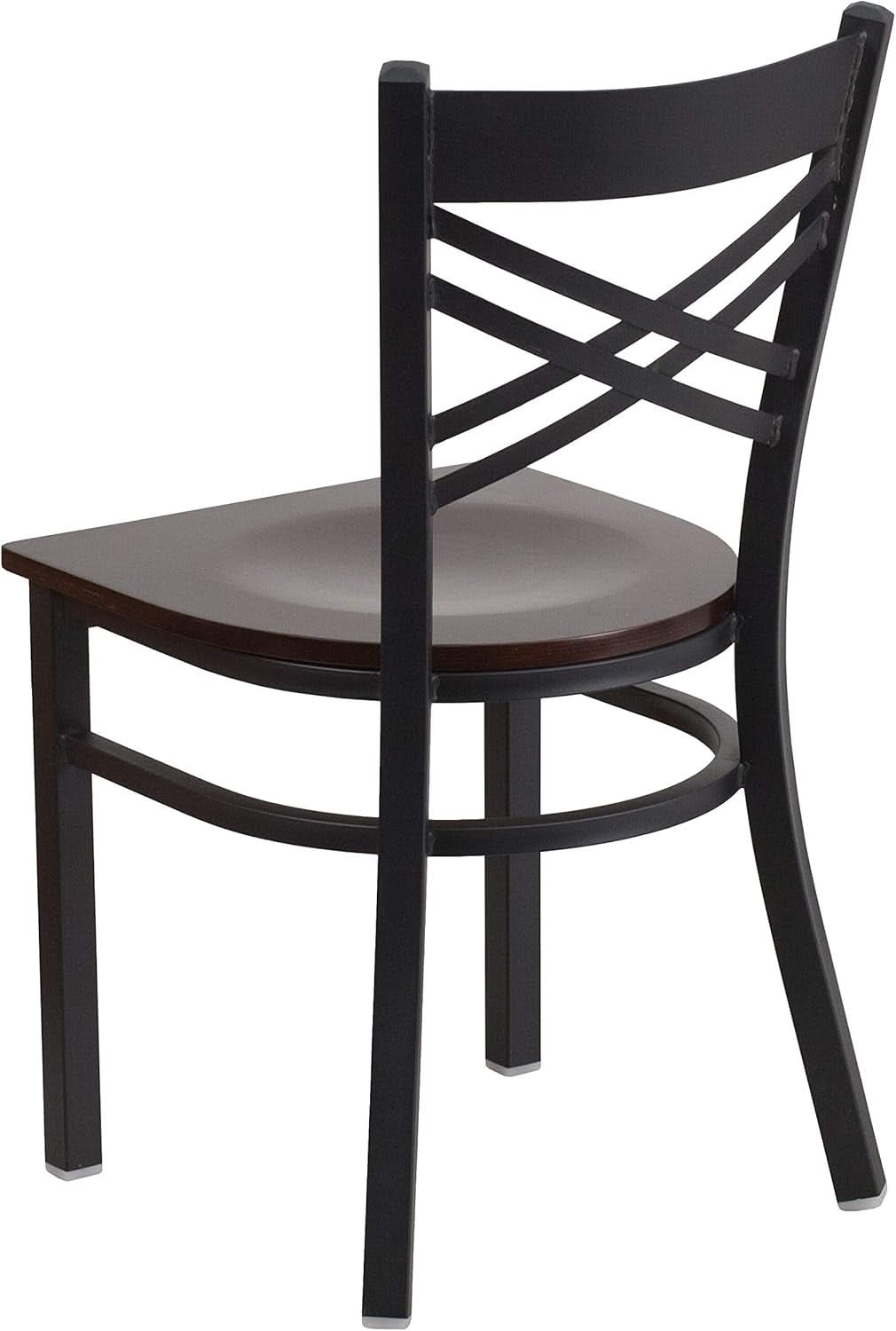 2 Pack Black X Back Metal Dining Chair With Walnut Wood Seat Suitable For Home And Commercial Use