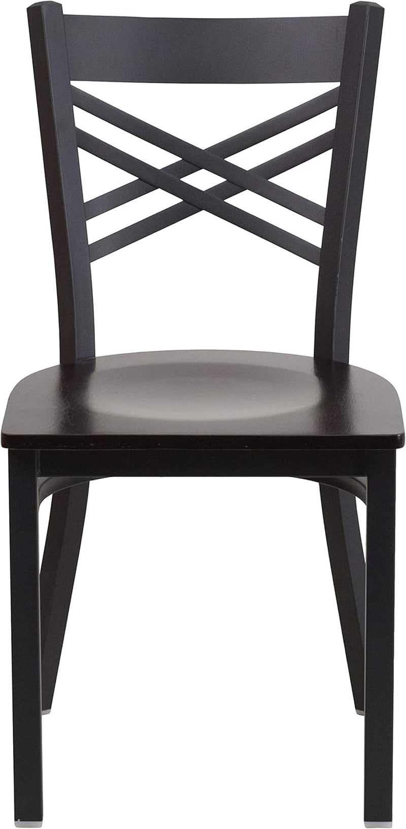 2 Pack Black X Back Metal Dining Chair With Walnut Wood Seat Suitable For Home And Commercial Use