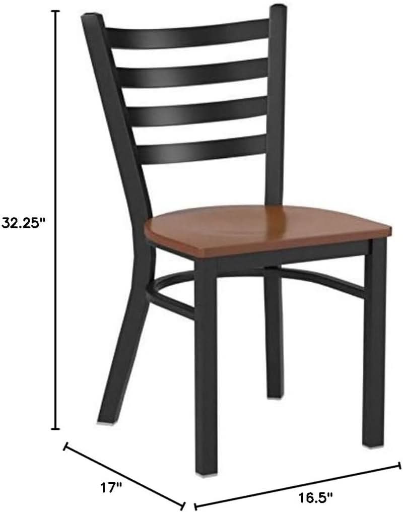 2 Pack HERCULES Series Black Ladder Back Metal Restaurant Chair With Cherry Wood Seat