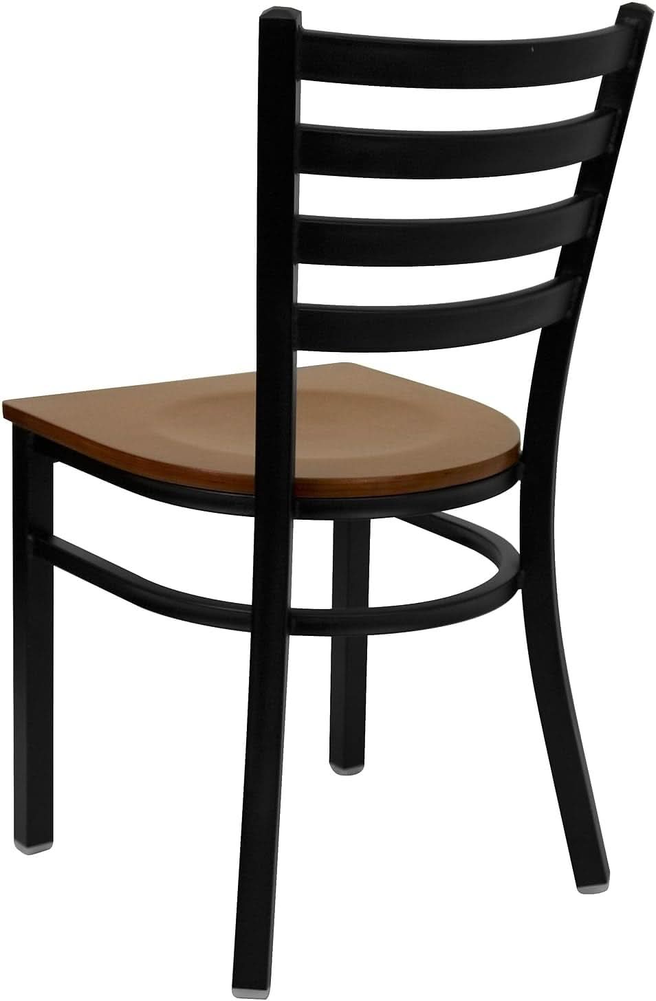 2 Pack HERCULES Series Black Ladder Back Metal Restaurant Chair With Cherry Wood Seat