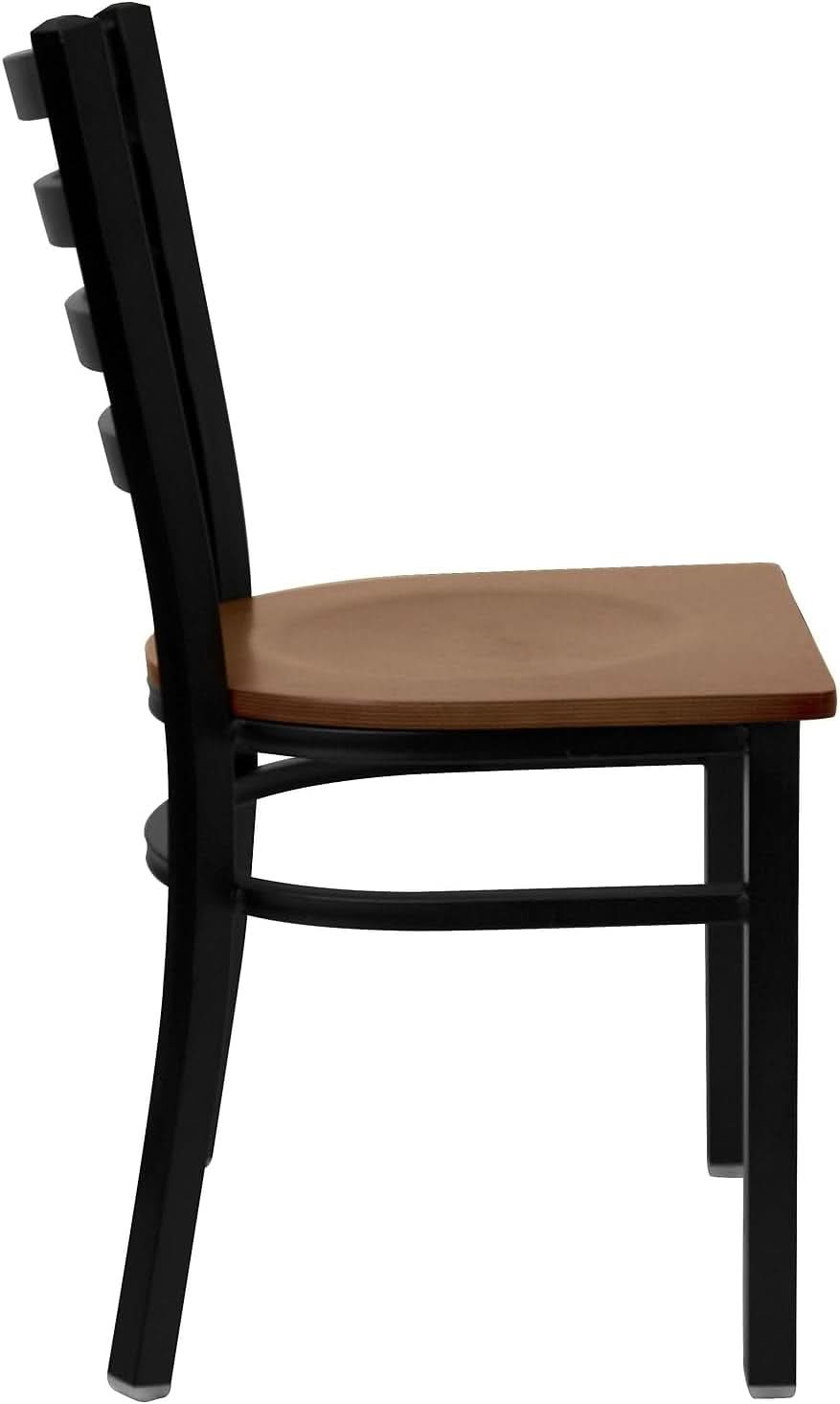 2 Pack HERCULES Series Black Ladder Back Metal Restaurant Chair With Cherry Wood Seat