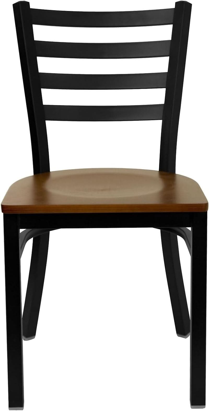 2 Pack HERCULES Series Black Ladder Back Metal Restaurant Chair With Cherry Wood Seat