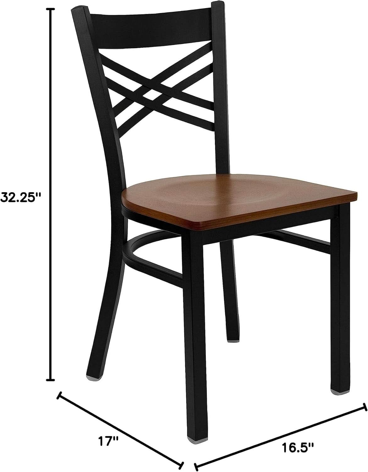 2 Pack HERCULES Series Black X Back Metal Dining Chairs With Cherry Wood Seats For Home Or Commercial Use