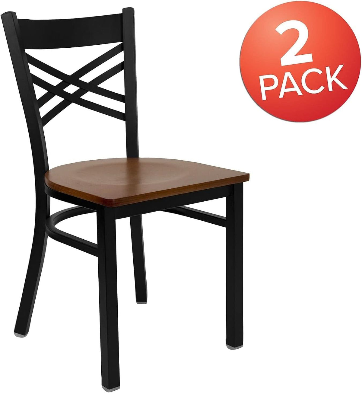 2 Pack HERCULES Series Black X Back Metal Dining Chairs With Cherry Wood Seats For Home Or Commercial Use