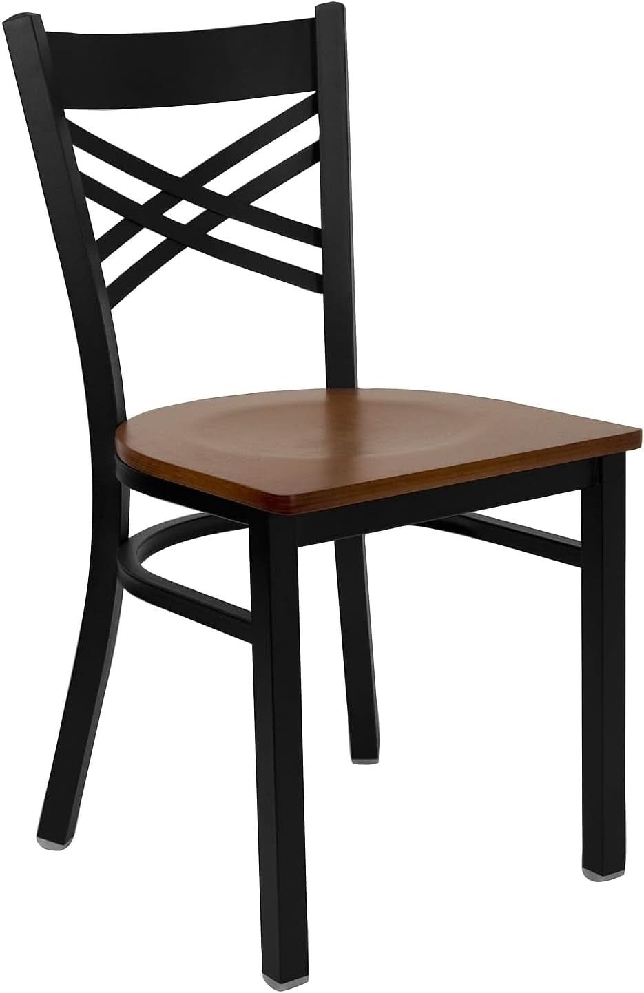 2 Pack HERCULES Series Black X Back Metal Dining Chairs With Cherry Wood Seats For Home Or Commercial Use