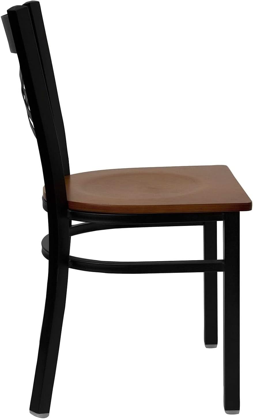 2 Pack HERCULES Series Black X Back Metal Dining Chairs With Cherry Wood Seats For Home Or Commercial Use