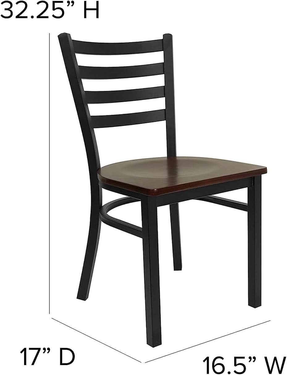 2 Pack Hercules Series Black Ladder Back Metal Dining Chair With Mahogany Seat For Restaurants