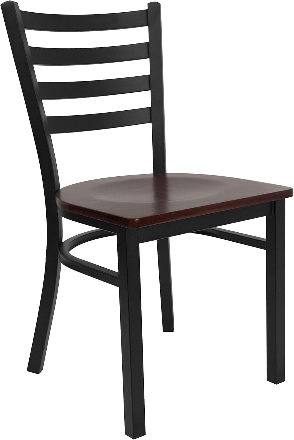 2 Pack Hercules Series Black Ladder Back Metal Dining Chair With Mahogany Seat For Restaurants