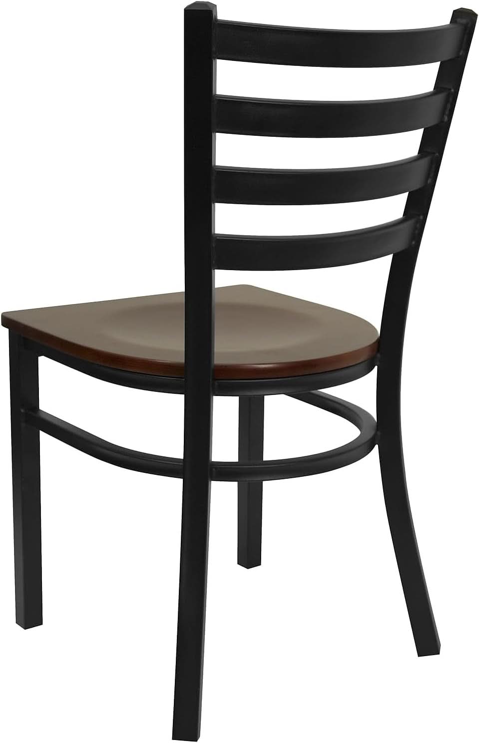 2 Pack Hercules Series Black Ladder Back Metal Dining Chair With Mahogany Seat For Restaurants