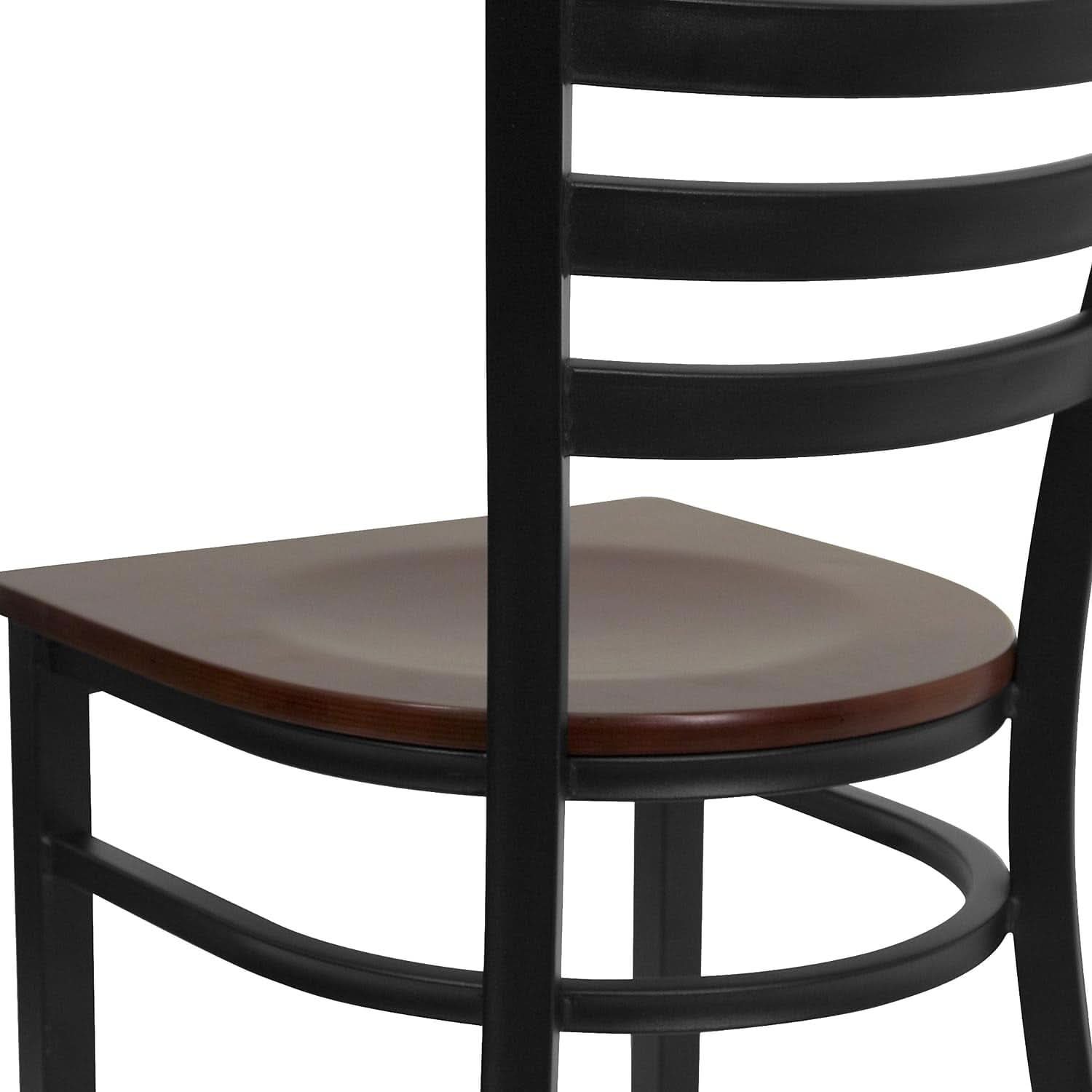 2 Pack Hercules Series Black Ladder Back Metal Dining Chair With Mahogany Seat For Restaurants