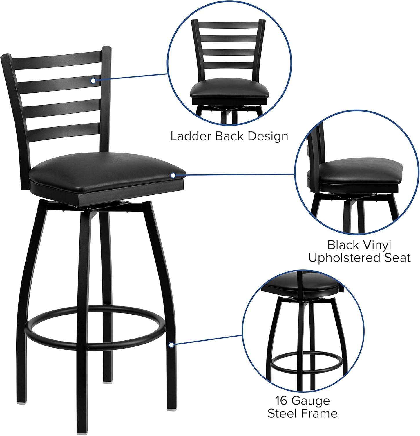 2 Pack Hercules Series Black Swivel Bar Stools For Commercial Use And Home Kitchens