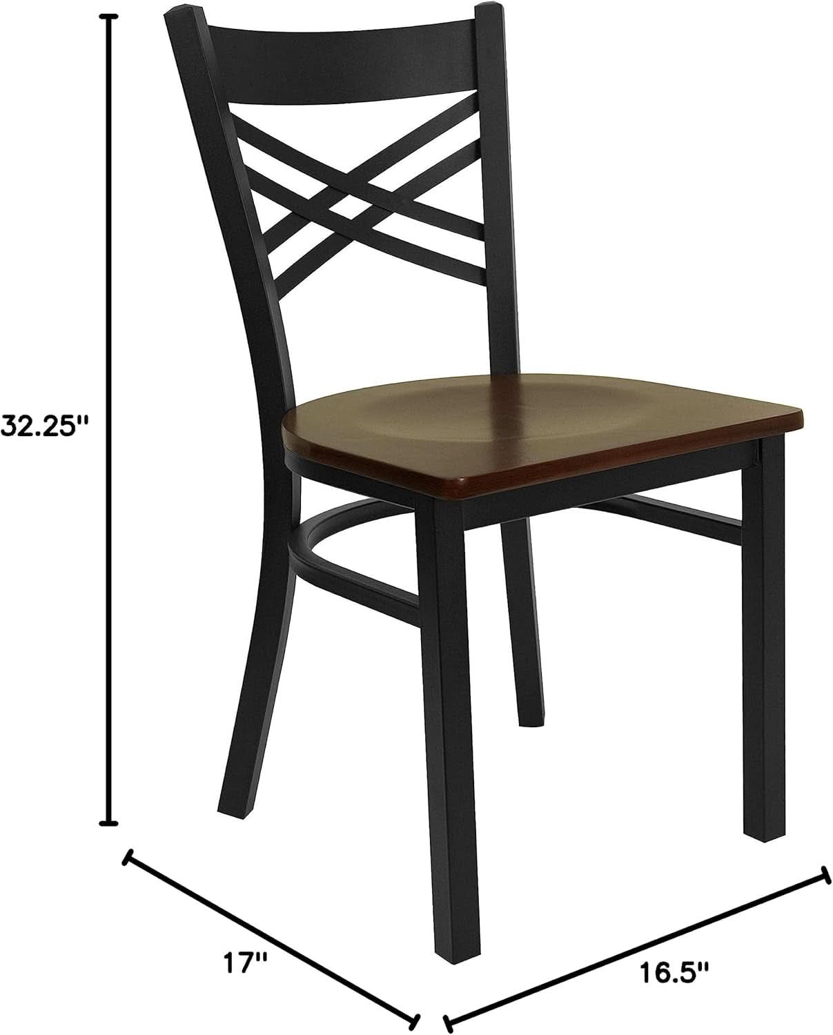 2 Pack Hercules Series Black X Back Metal Restaurant Chairs With Mahogany Wood Seats