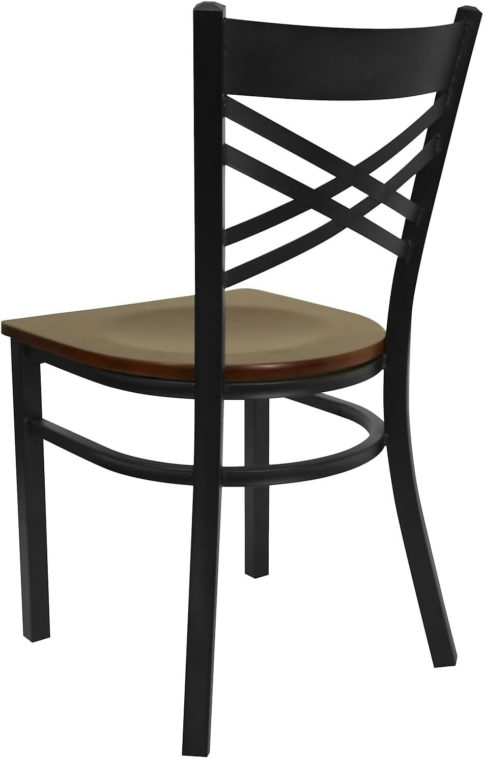 2 Pack Hercules Series Black X Back Metal Restaurant Chairs With Mahogany Wood Seats
