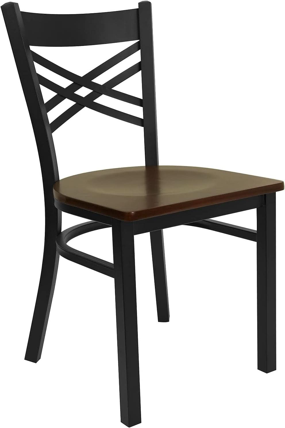 2 Pack Hercules Series Black X Back Metal Restaurant Chairs With Mahogany Wood Seats