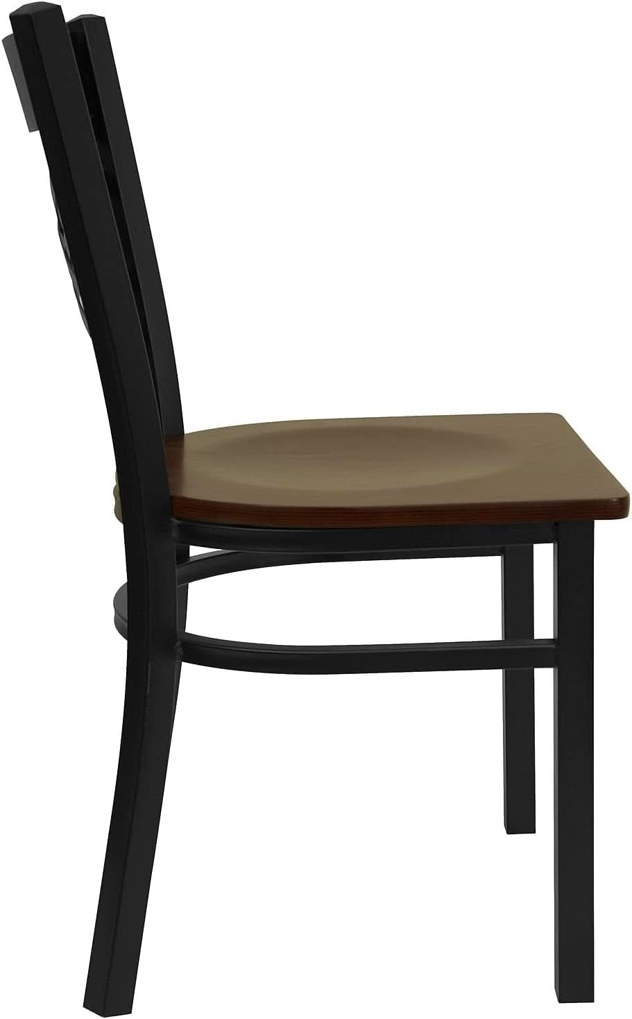 2 Pack Hercules Series Black X Back Metal Restaurant Chairs With Mahogany Wood Seats
