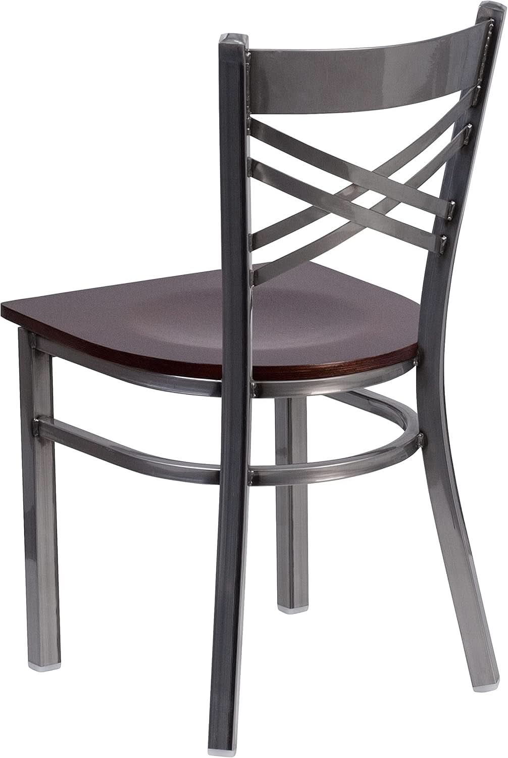 2 Pack Hercules Series Clear Coated X Back Metal Dining Chair Walnut Wood Seat