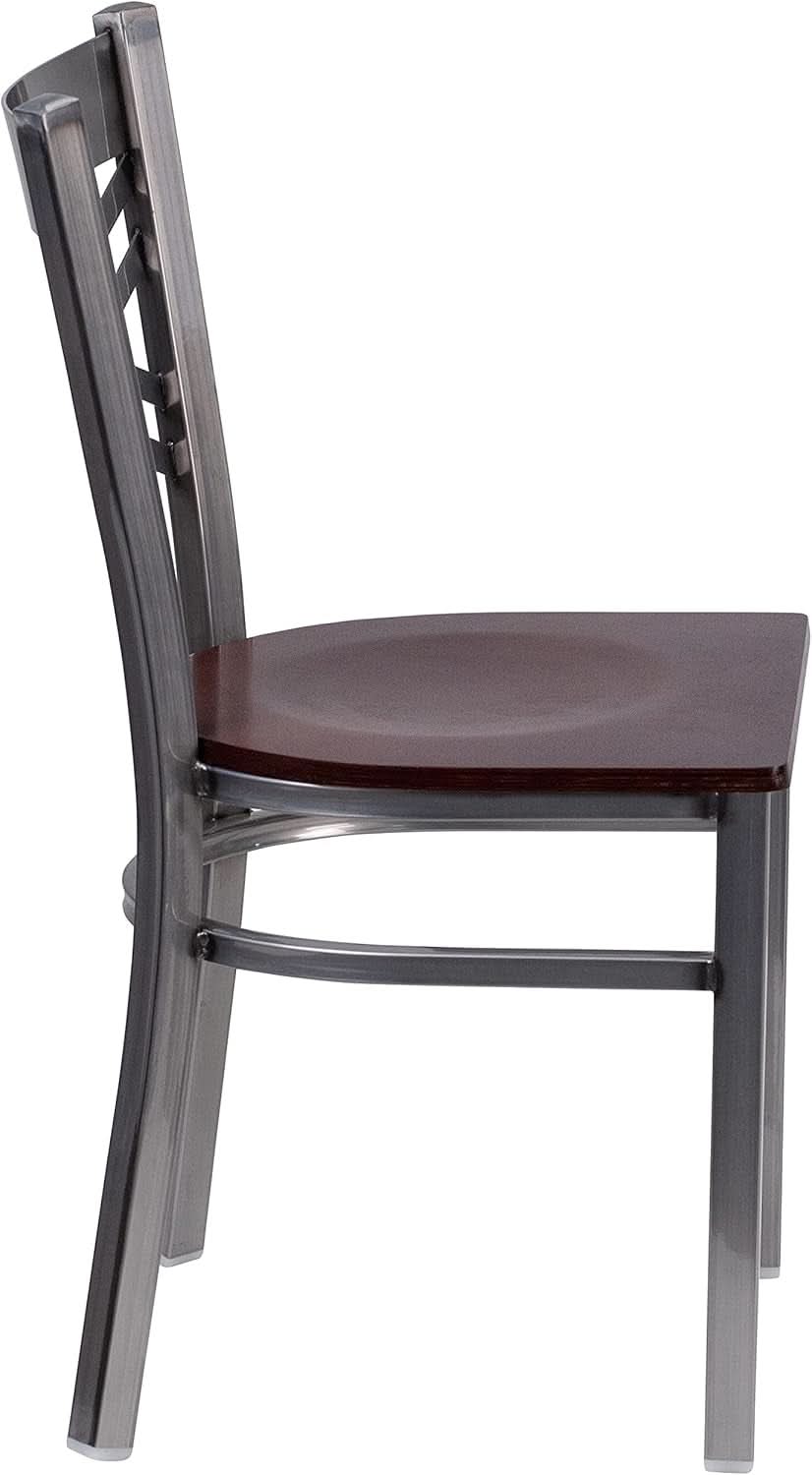 2 Pack Hercules Series Clear Coated X Back Metal Dining Chair Walnut Wood Seat