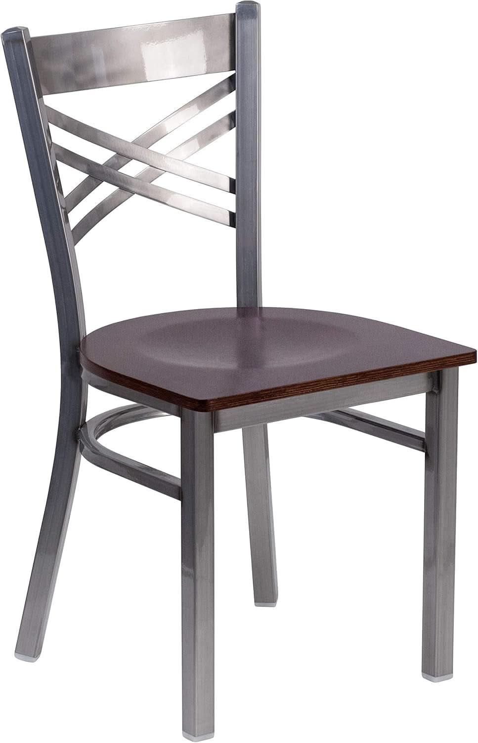 2 Pack Hercules Series Clear Coated X Back Metal Dining Chair Walnut Wood Seat