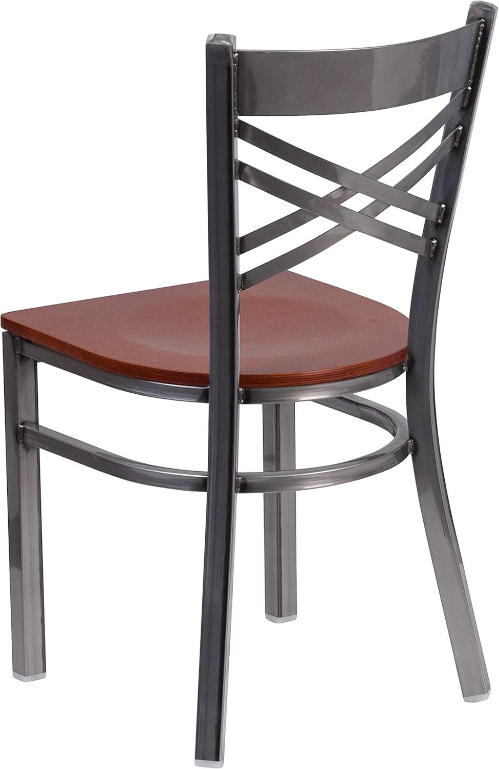 2 Pack Hercules Series X Back Metal Dining Chairs With Cherry Wood Seat For Restaurant Or Home Dining