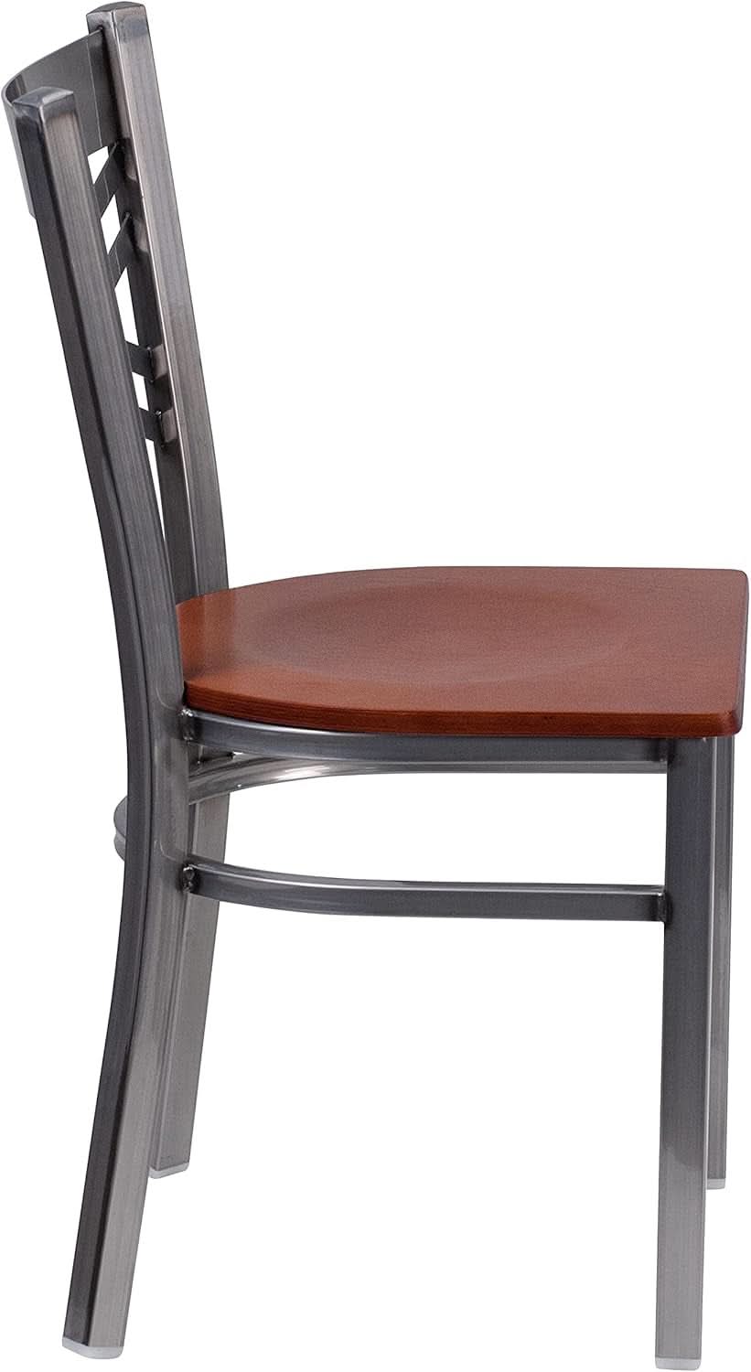 2 Pack Hercules Series X Back Metal Dining Chairs With Cherry Wood Seat For Restaurant Or Home Dining