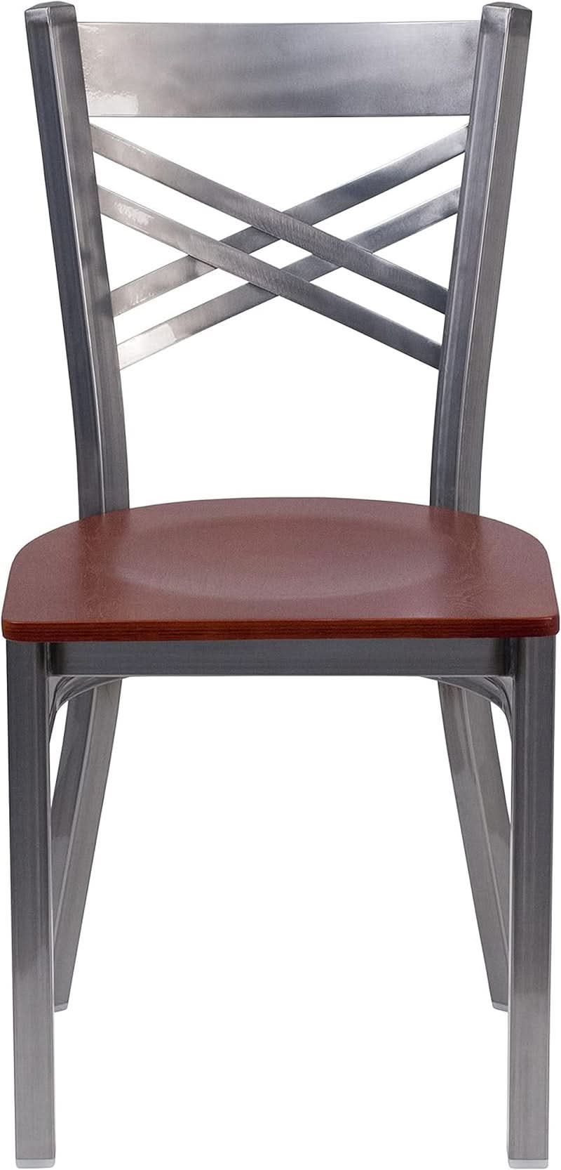 2 Pack Hercules Series X Back Metal Dining Chairs With Cherry Wood Seat For Restaurant Or Home Dining