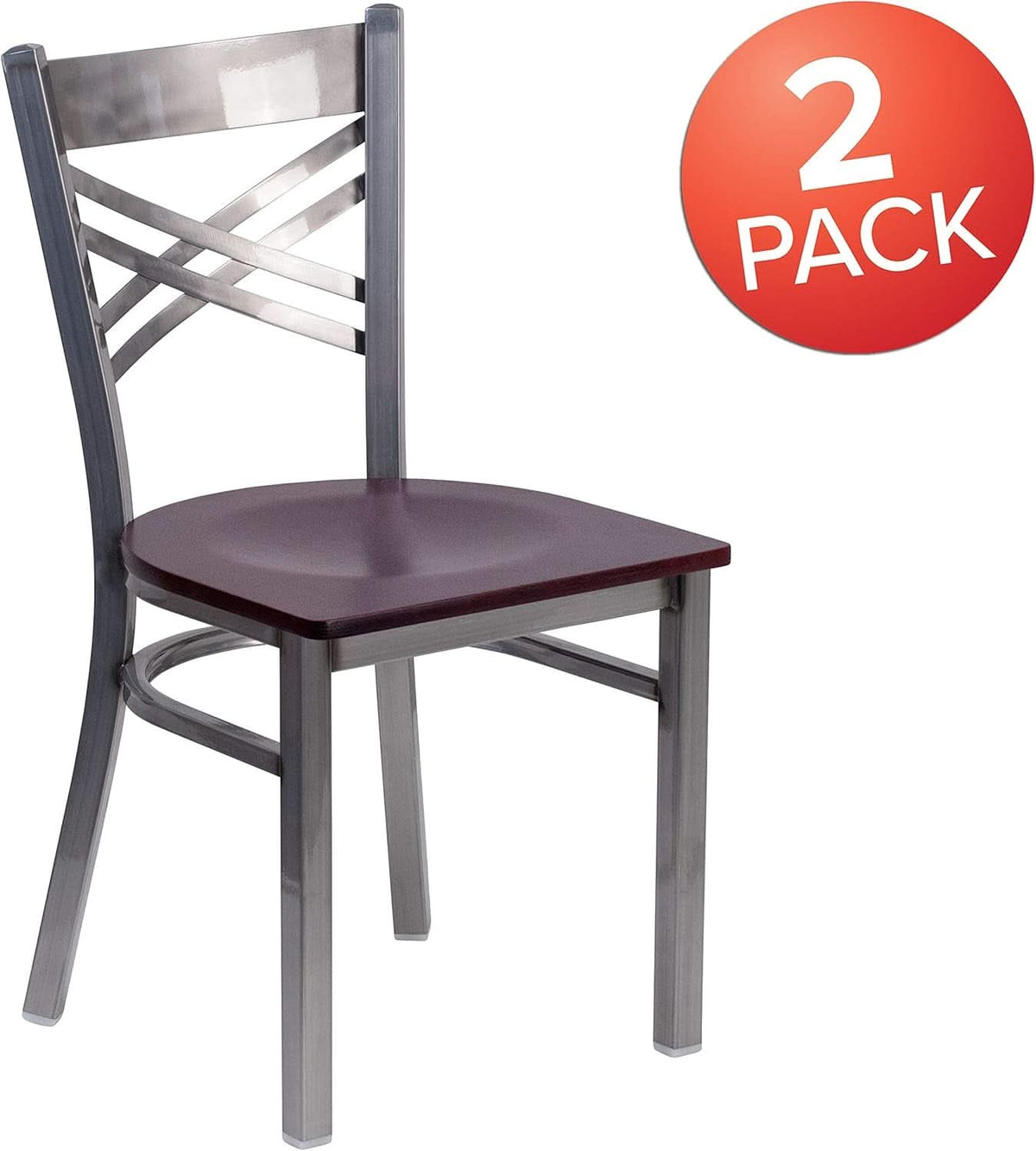 2 Pack Hercules X Back Metal Restaurant Chair With Mahogany Wood Seat For Commercial Use