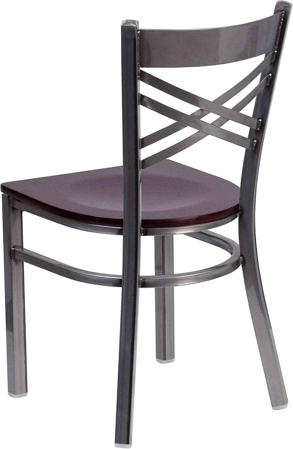 2 Pack Hercules X Back Metal Restaurant Chair With Mahogany Wood Seat For Commercial Use