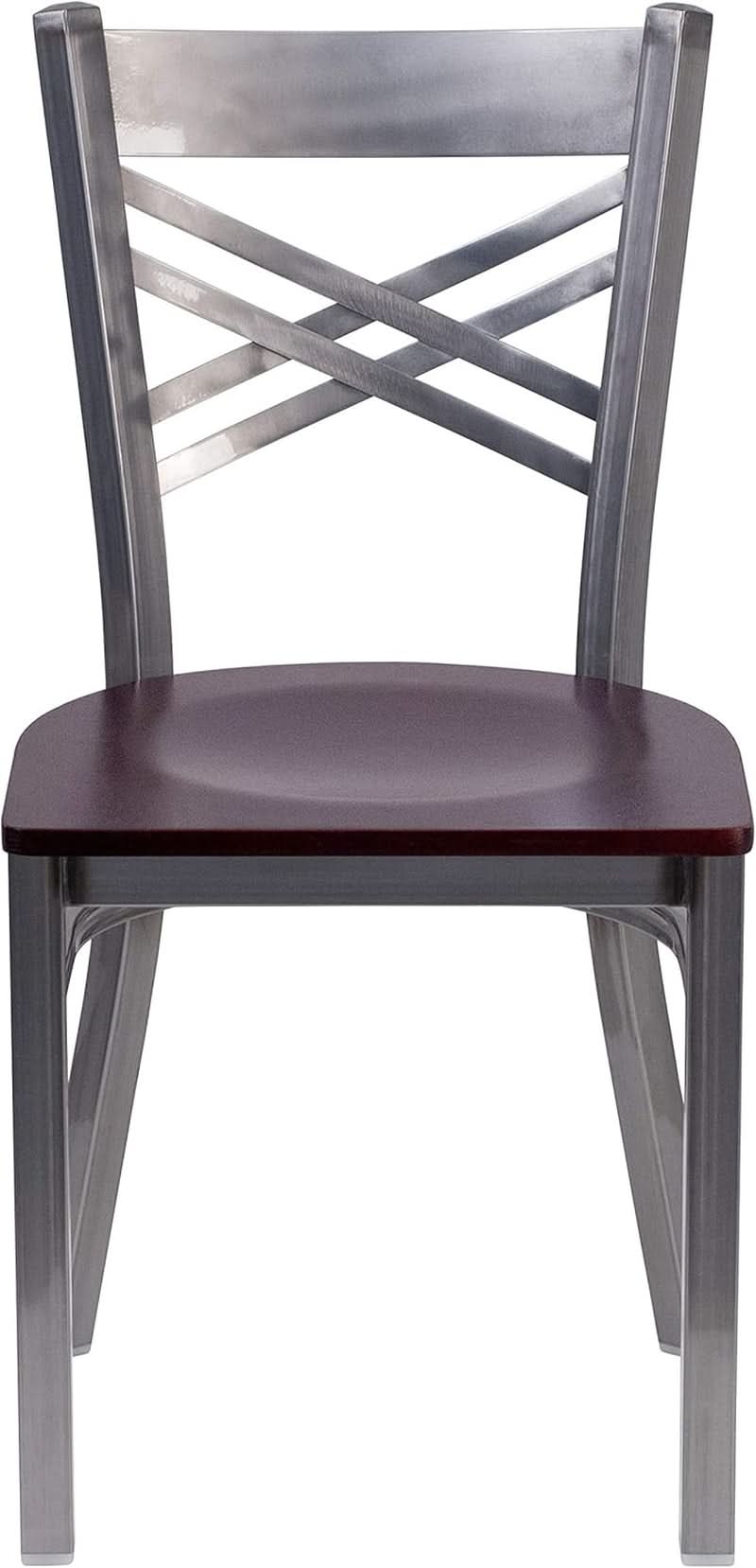 2 Pack Hercules X Back Metal Restaurant Chair With Mahogany Wood Seat For Commercial Use
