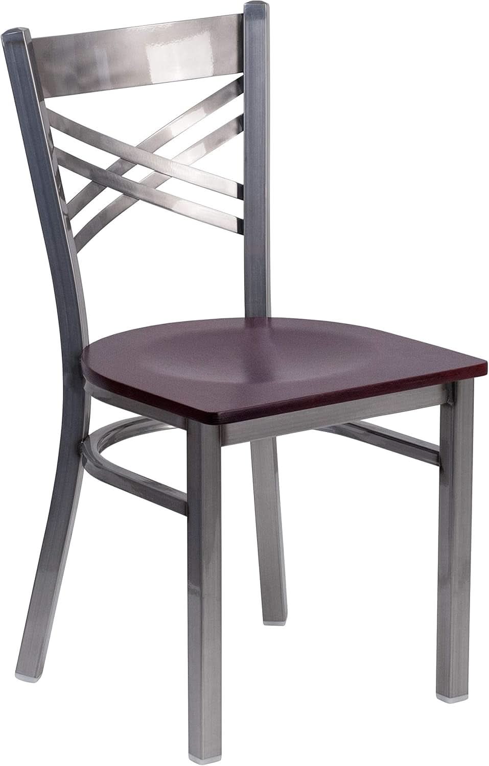 2 Pack Hercules X Back Metal Restaurant Chair With Mahogany Wood Seat For Commercial Use