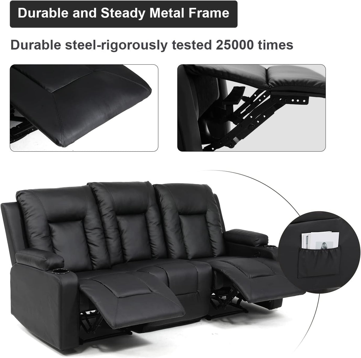 2 Piece Bonded Leather Recliner Set Black For Living Room
