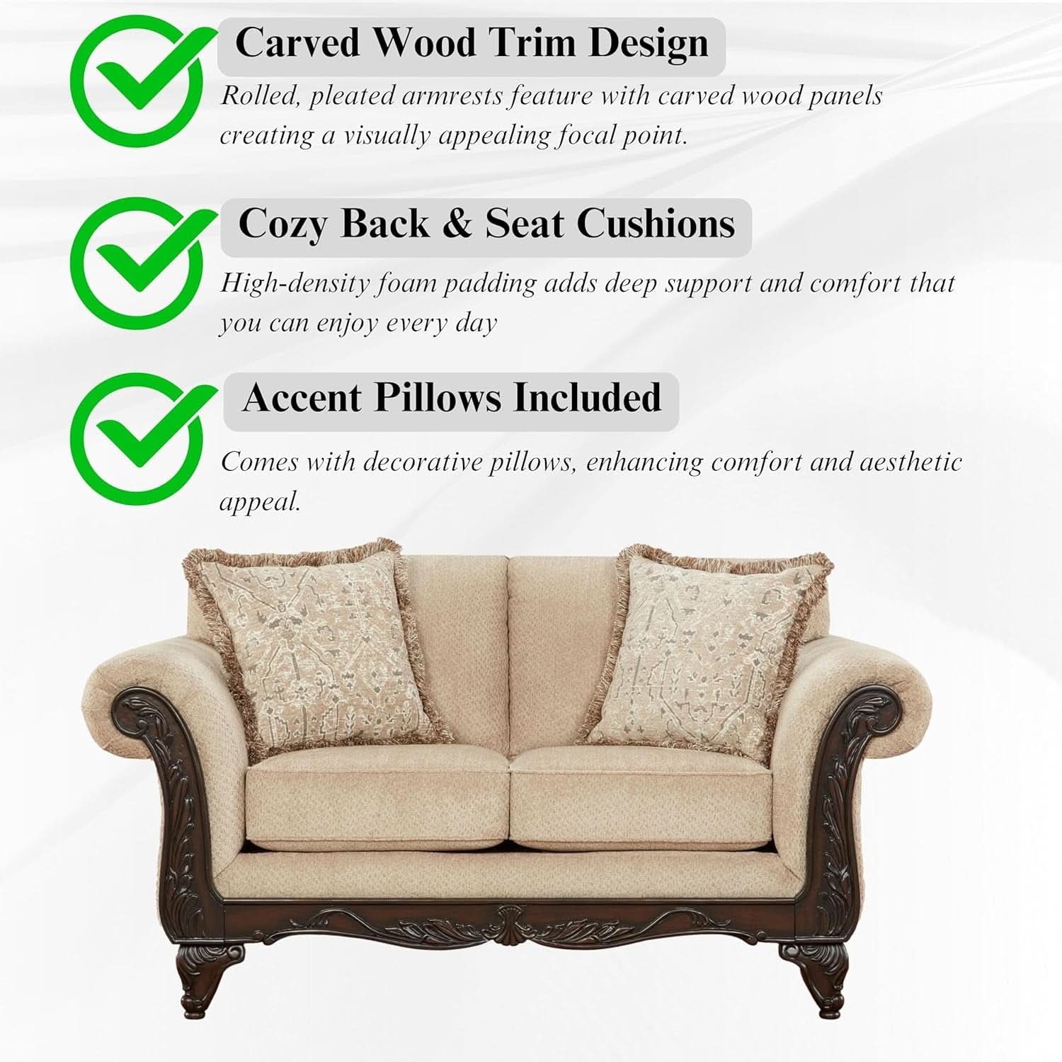 2 Piece Living Room Set Sofa and Loveseat in Beige Wheat