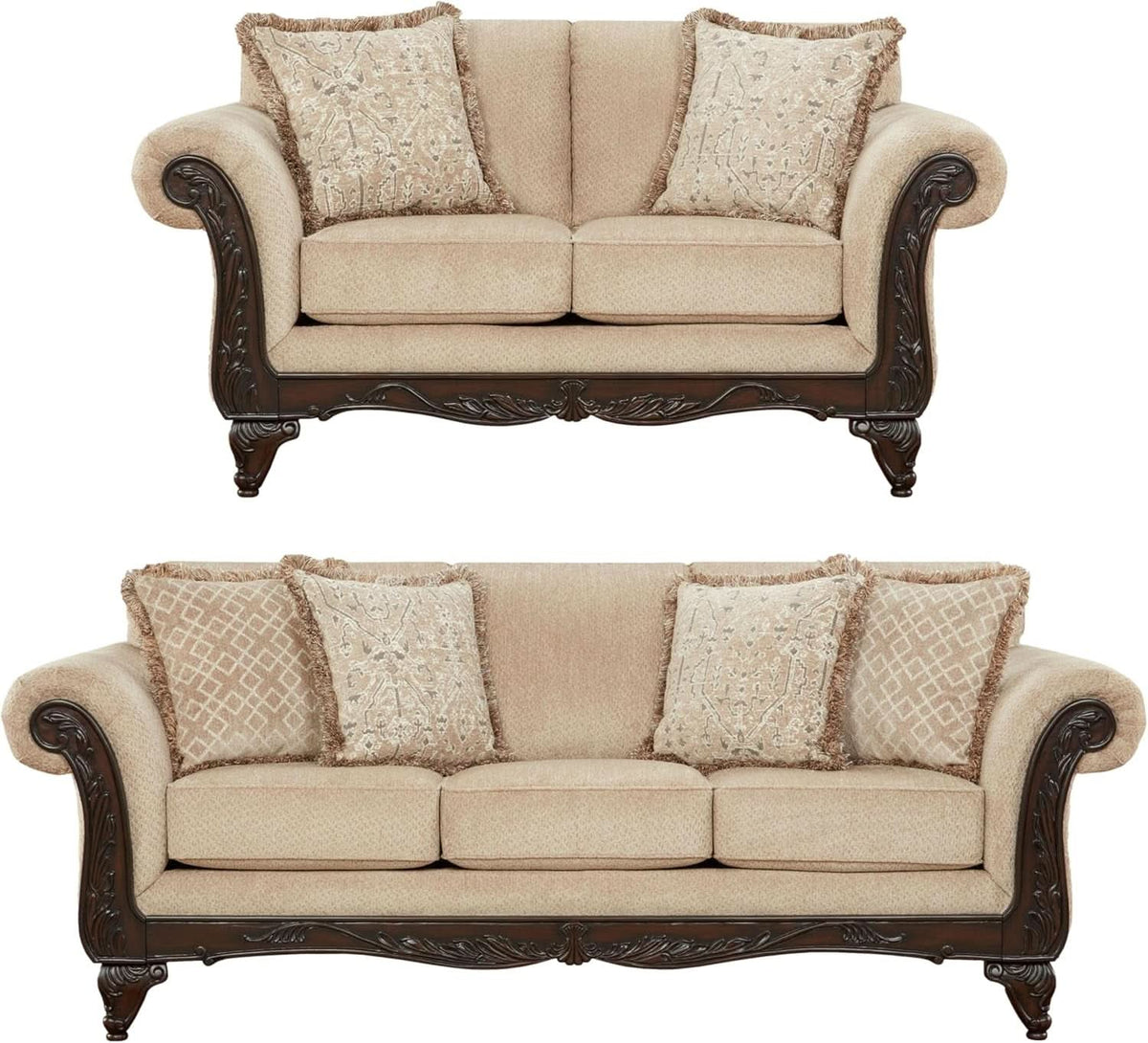 2 Piece Living Room Set Sofa and Loveseat in Beige Wheat