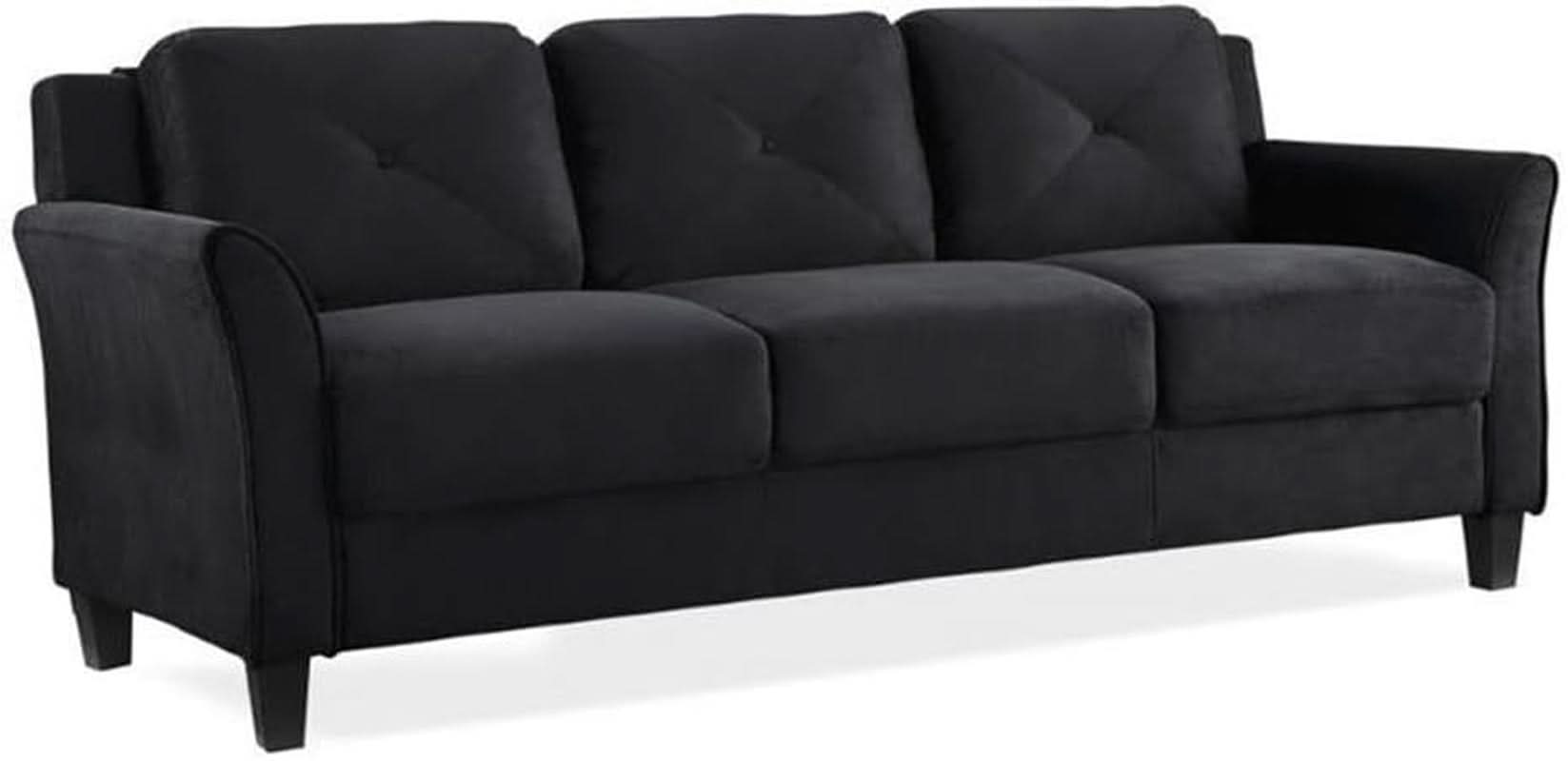 2 Piece Living Room Sofa And Loveseat Set In Black Microfiber Upholstery With 67.3 Inch Total Seat Width
