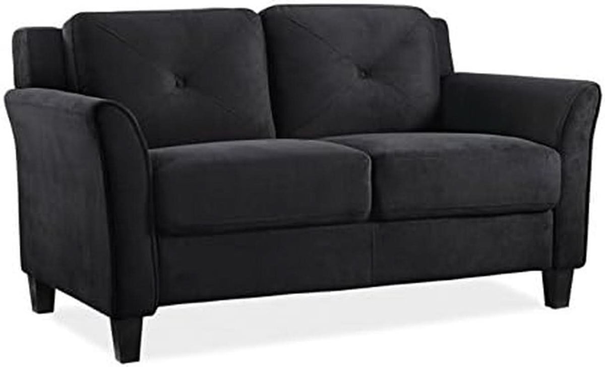 2 Piece Living Room Sofa And Loveseat Set In Black Microfiber Upholstery With 67.3 Inch Total Seat Width
