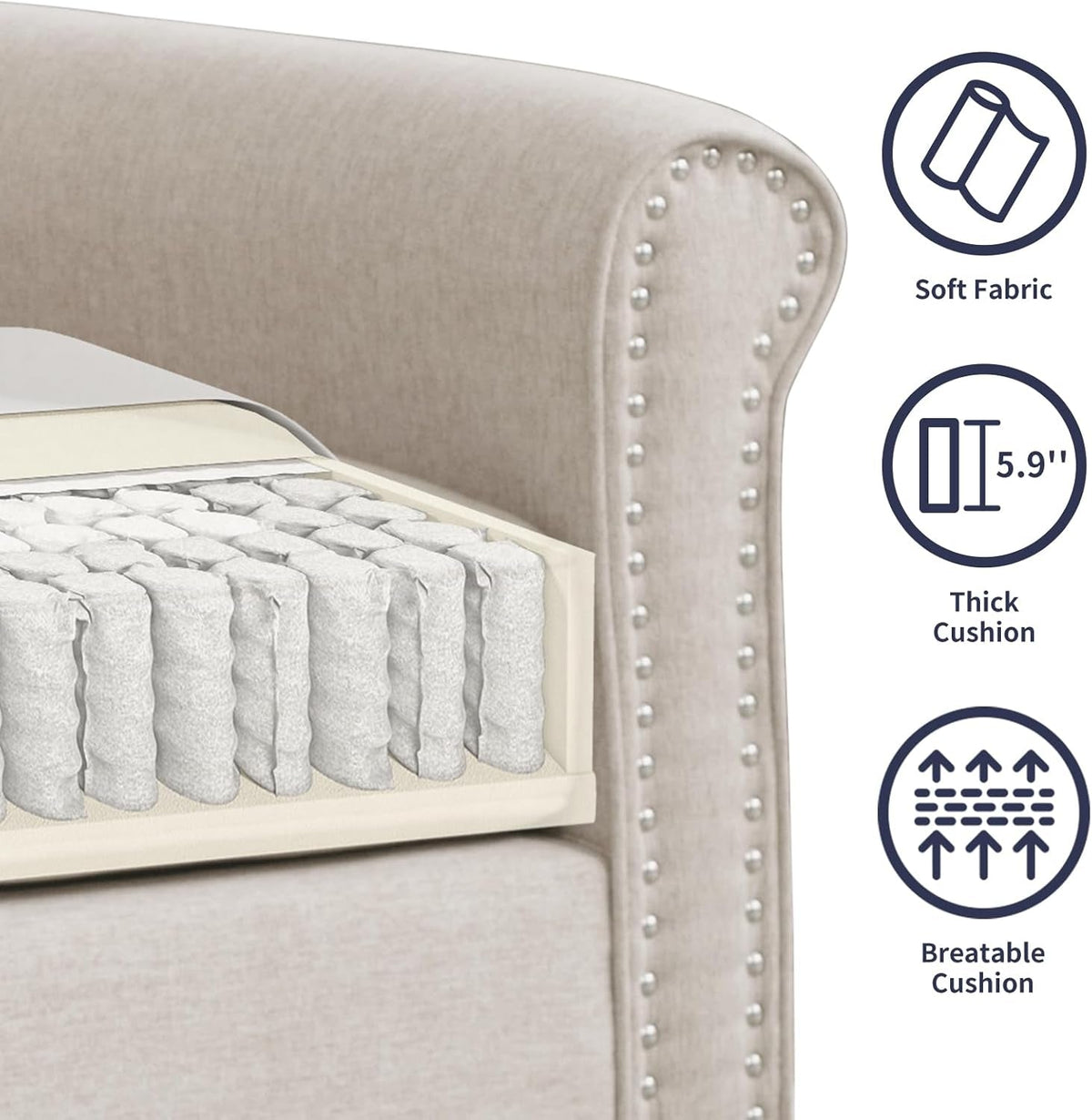 2 Piece Living Room Sofa Set With Solid Wood Frame 3 Seat Sofa And Armchair Beige