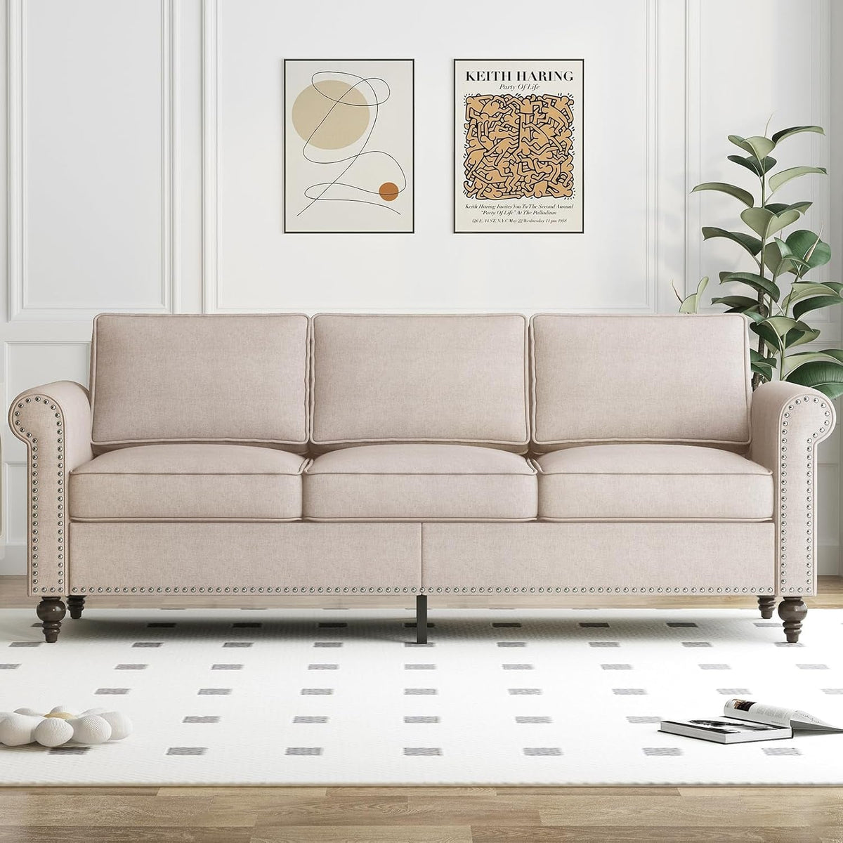 2 Piece Living Room Sofa Set With Solid Wood Frame 3 Seat Sofa And Armchair Beige