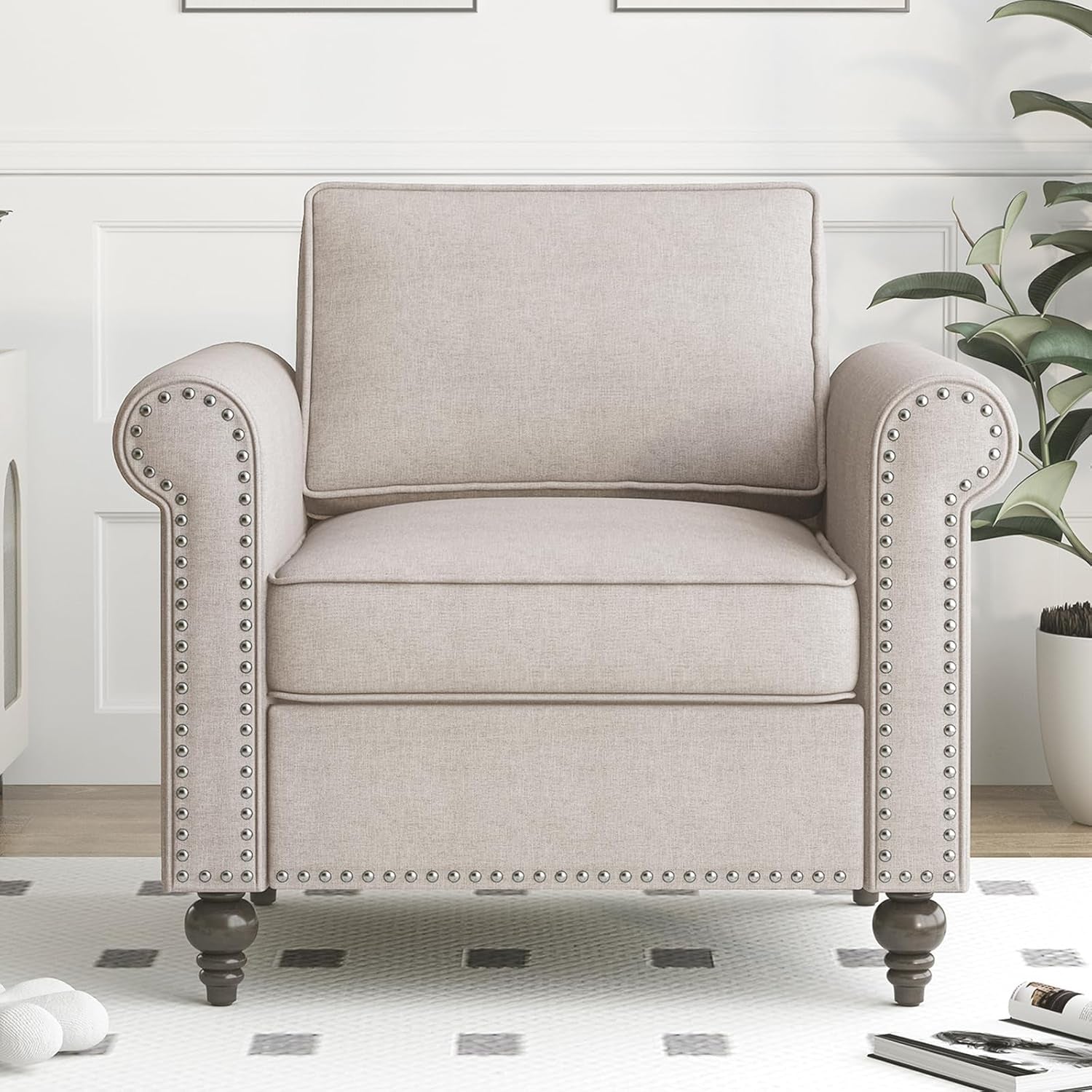 2 Piece Living Room Sofa Set With Solid Wood Frame 3 Seat Sofa And Armchair Beige